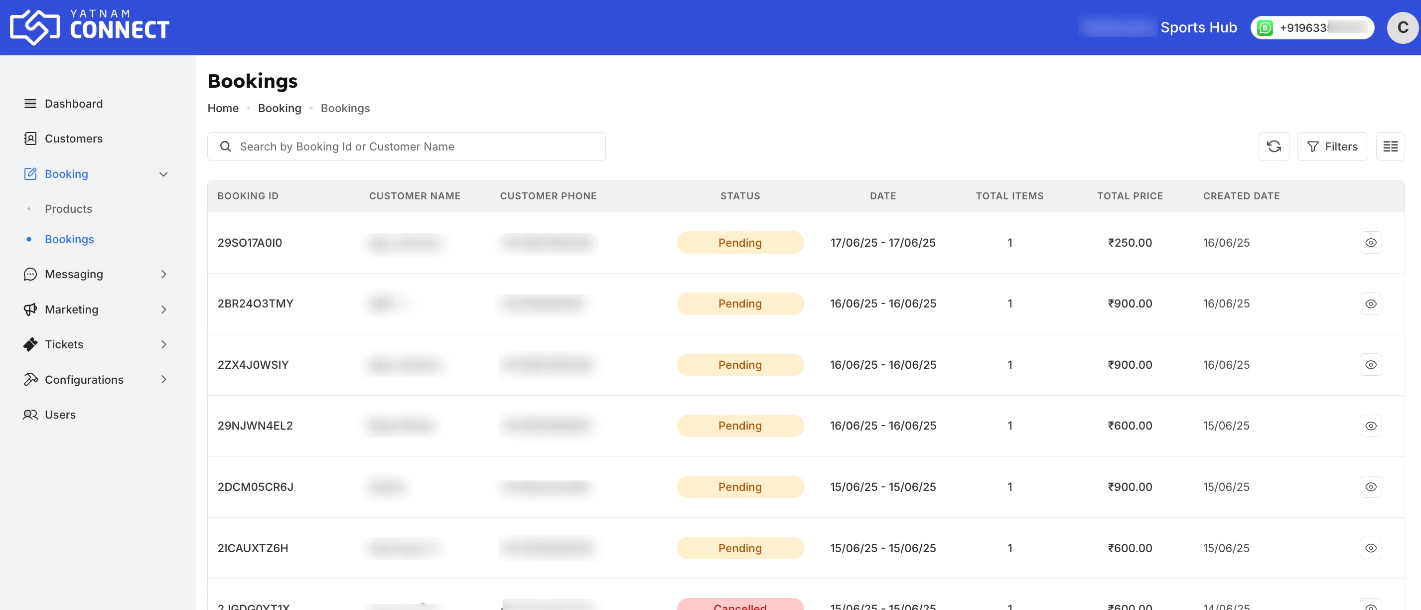 Booking Dashboard Interface